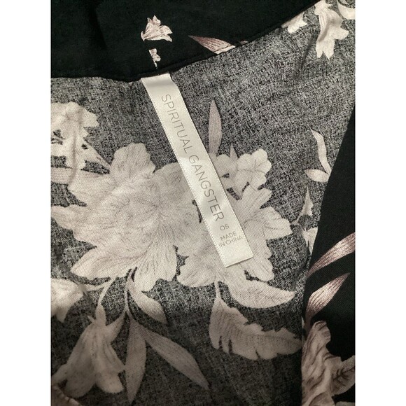 Spiritual Gangster Boho Black White Taupe Floral Maya Tie Front Kimono OS - Picture 6 of 7